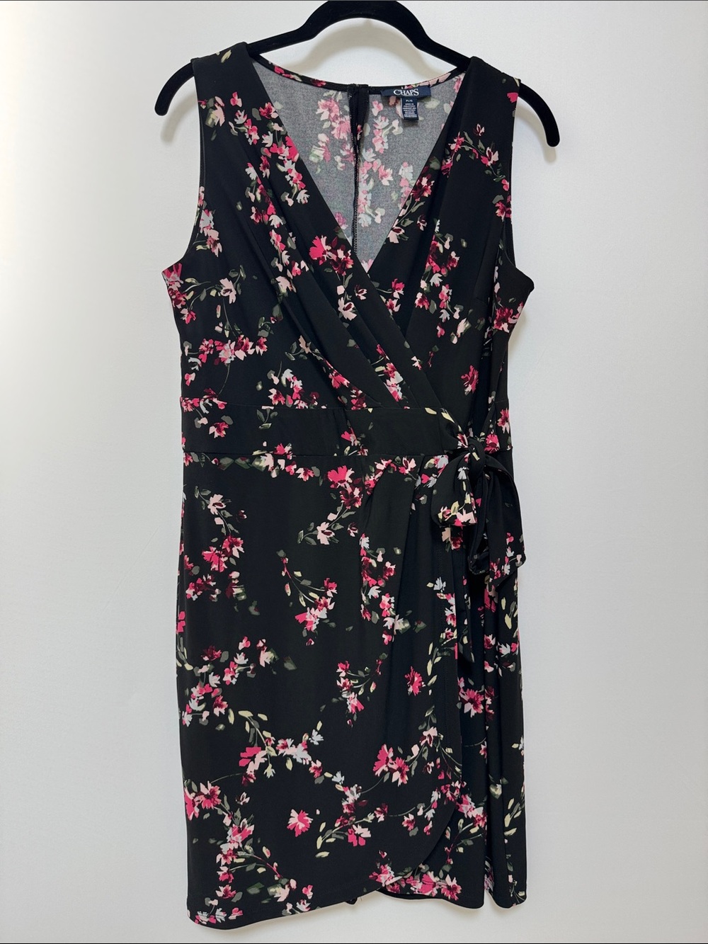 Chaps Sleeveless Faux Wrap Floral Dress